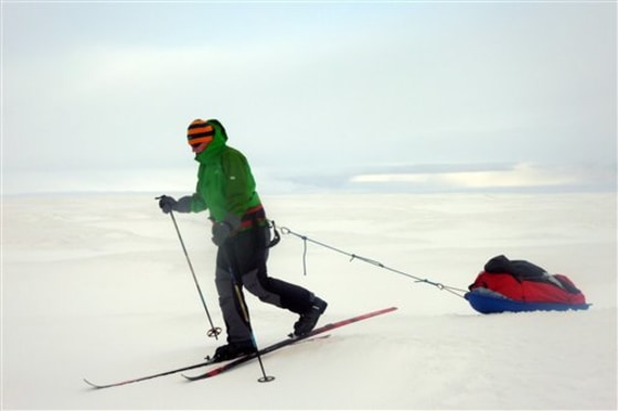 British adventurer Felicity Aston skis across Iceland during a pre-expedition training trip on Sept. 24, 2010 . Aston plans to ski by herself across the Antarctica, all the way to the other side of the frozen continent. If she manages to complete this journey of more than 1,000 miles (1,700 kilometers) in late January, she'll become the first human person to cross Antarctica alone under her own power. She would also set a record for the longest solo polar expedition by a woman, at about 70 days. 